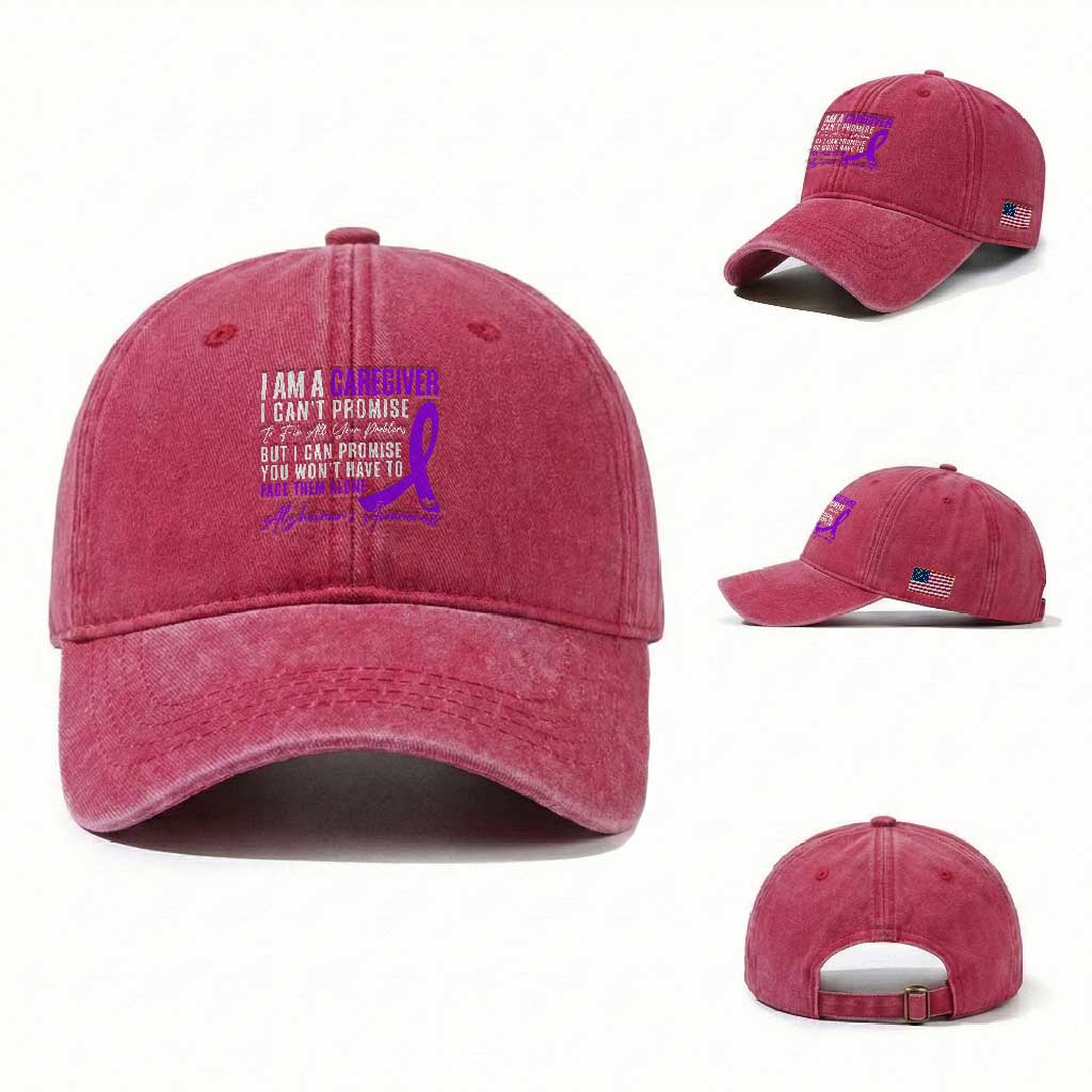 Alzheimer's Caregiver Support Washed Cotton Baseball Cap Purple Ribbon Hope Graphic