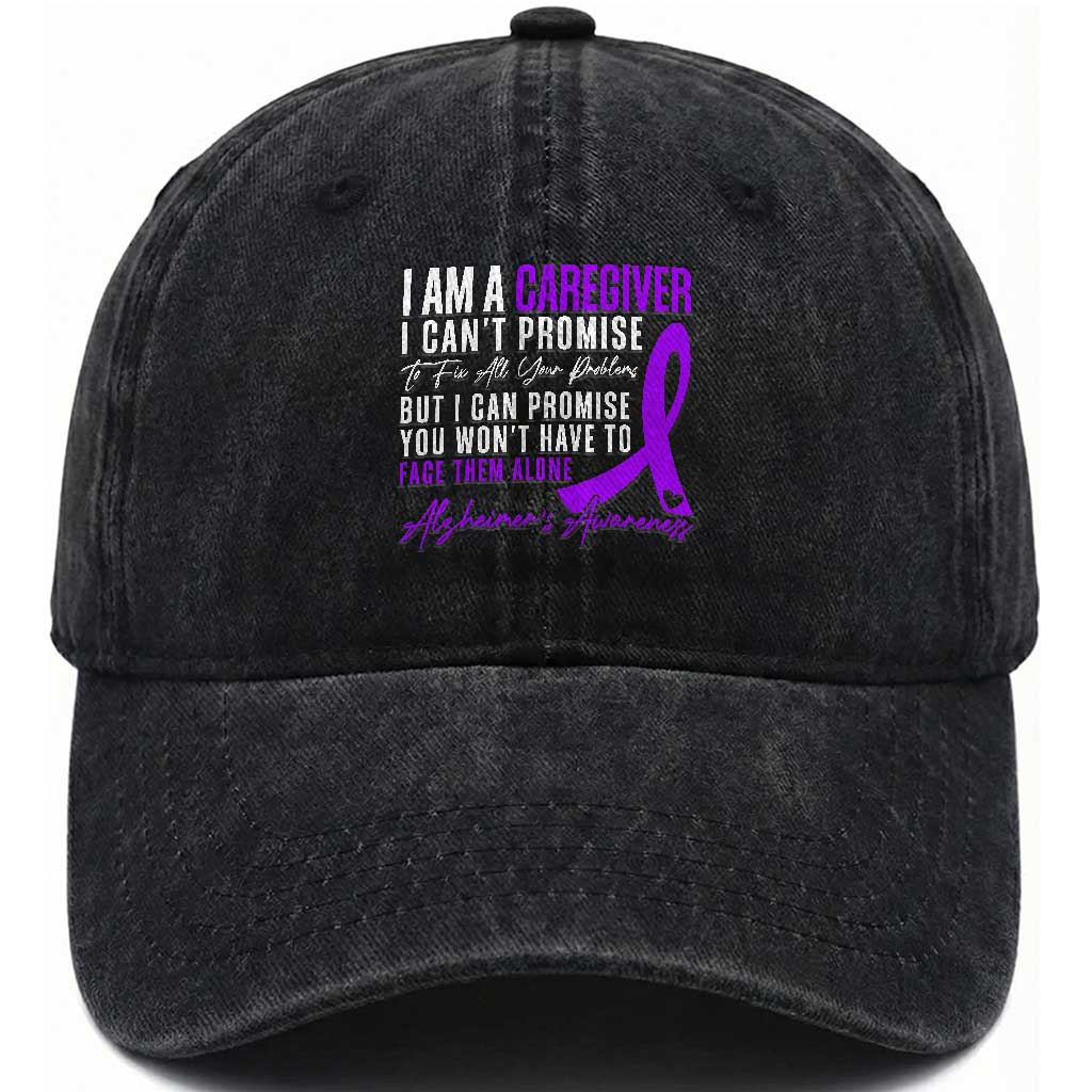 Alzheimer's Caregiver Support Washed Cotton Baseball Cap Purple Ribbon Hope Graphic TS12 Print Your Wear