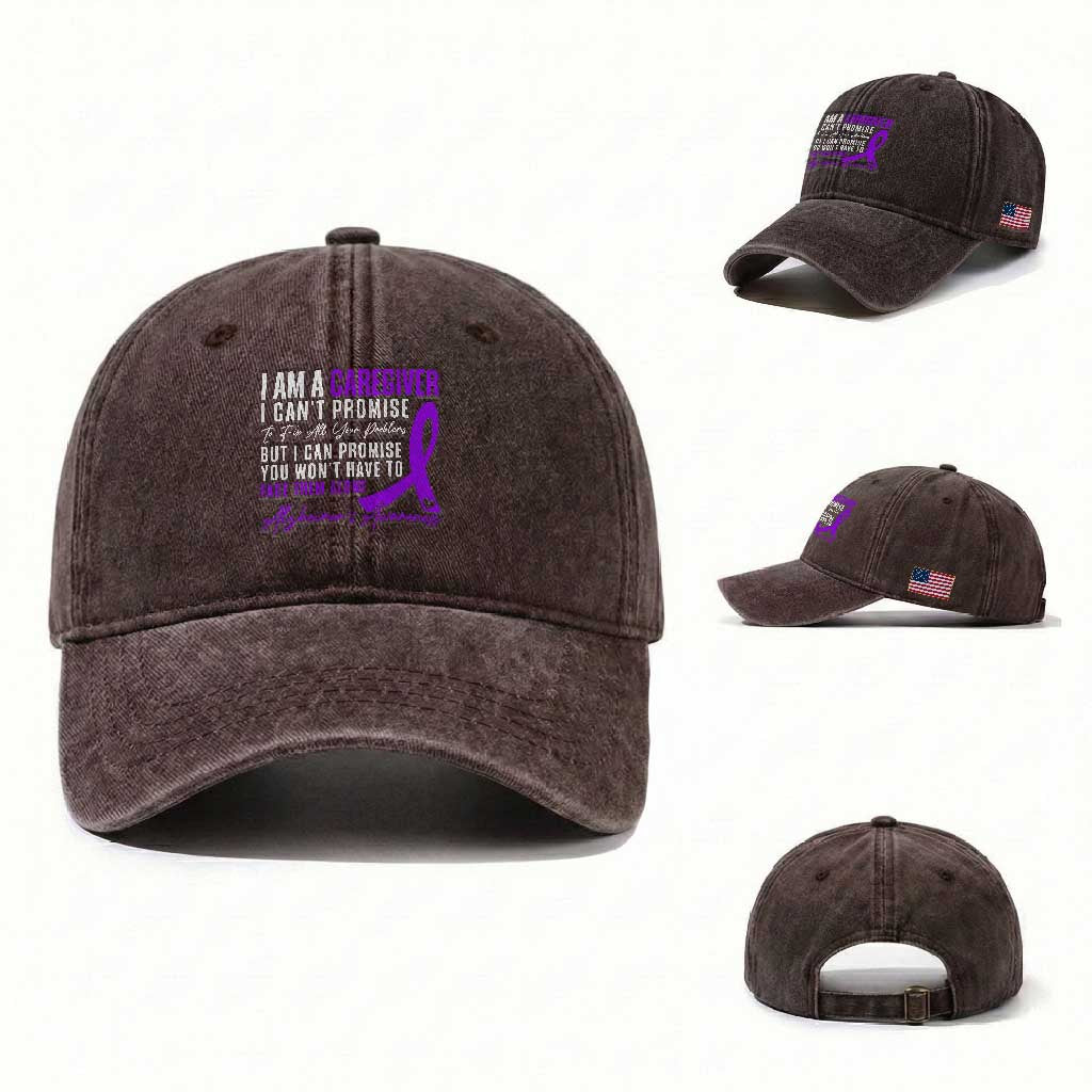 Alzheimer's Caregiver Support Washed Cotton Baseball Cap Purple Ribbon Hope Graphic