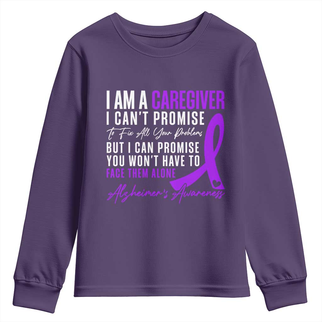 Alzheimer's Caregiver Support Youth Sweatshirt Purple Ribbon Hope Graphic TS12 Purple Print Your Wear