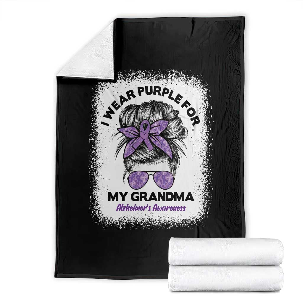 I Wear Purple For My Grandma Throw Blanket Alzheimers Awareness Messy Bun Graphic TS12 Black Print Your Wear