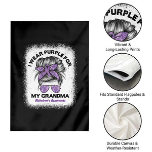 I Wear Purple For My Grandma Garden Flag Alzheimers Awareness Messy Bun Graphic