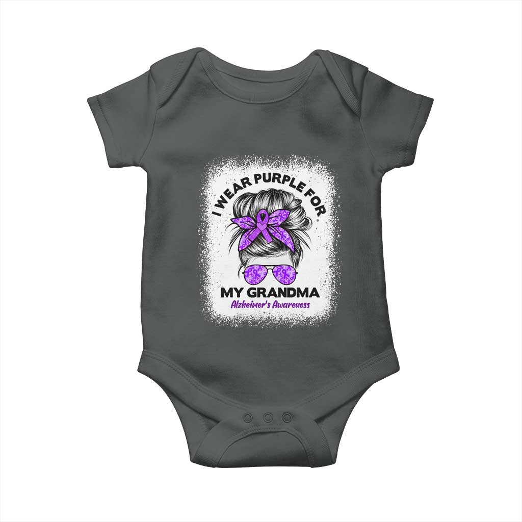 I Wear Purple For My Grandma Baby Onesie Alzheimers Awareness Messy Bun Graphic