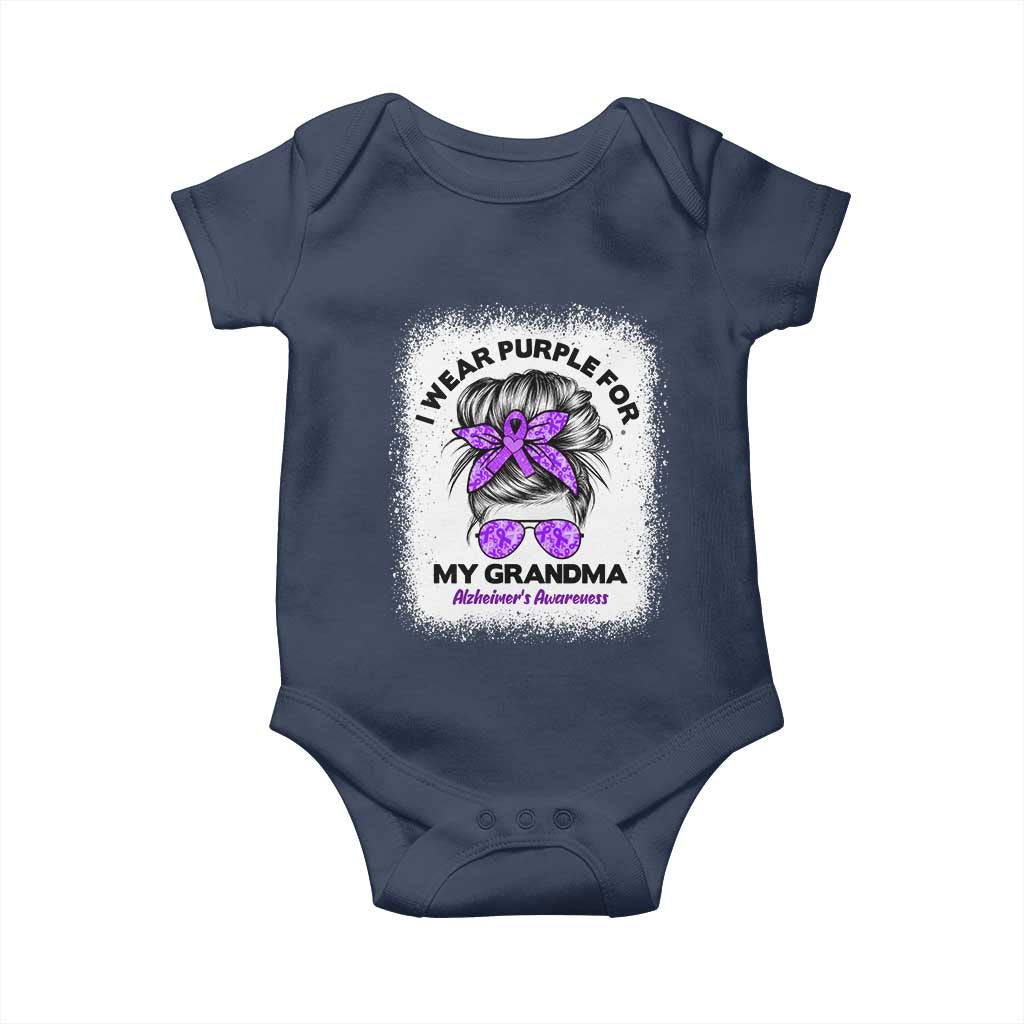 I Wear Purple For My Grandma Baby Onesie Alzheimers Awareness Messy Bun Graphic