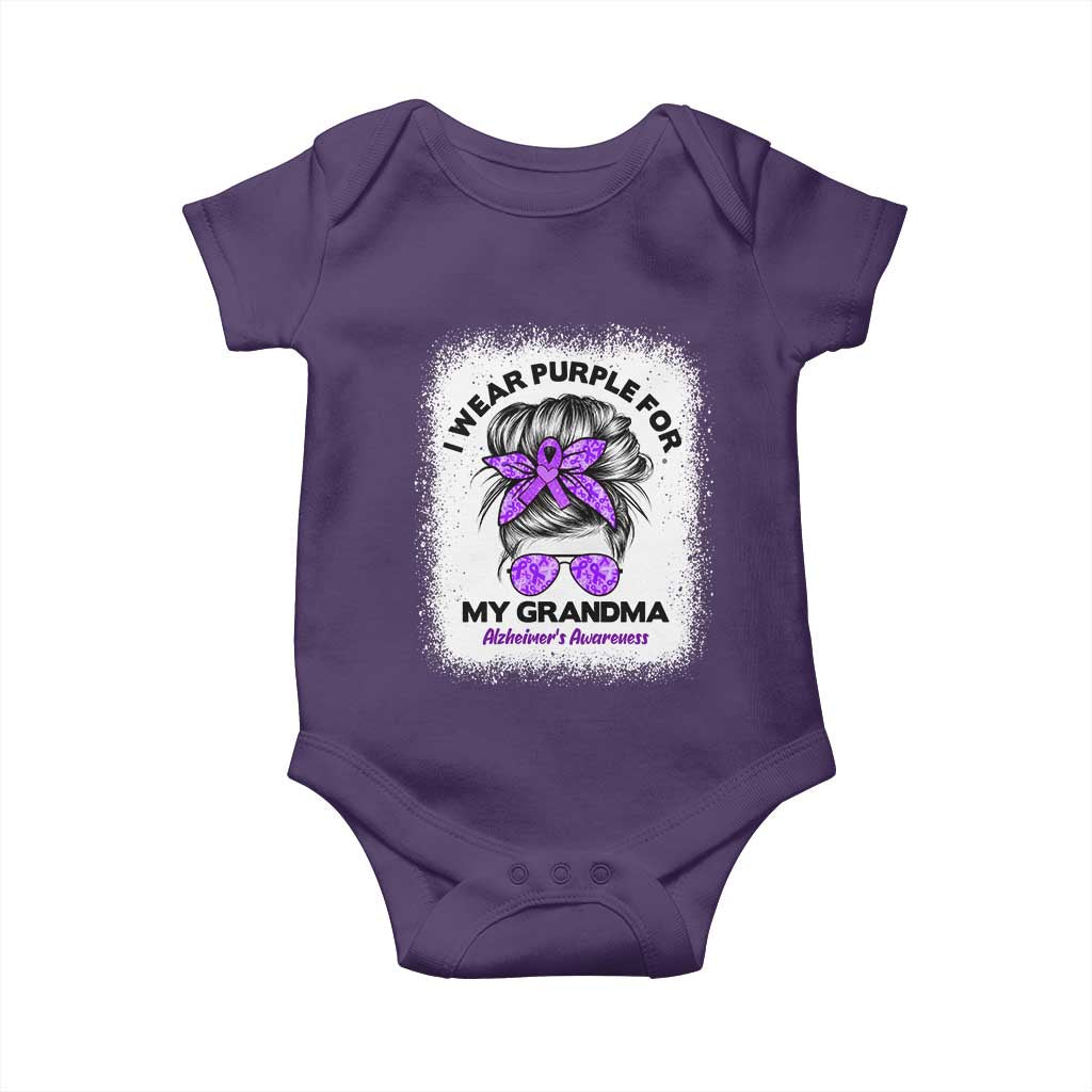 I Wear Purple For My Grandma Baby Onesie Alzheimers Awareness Messy Bun Graphic TS12 Purple Print Your Wear