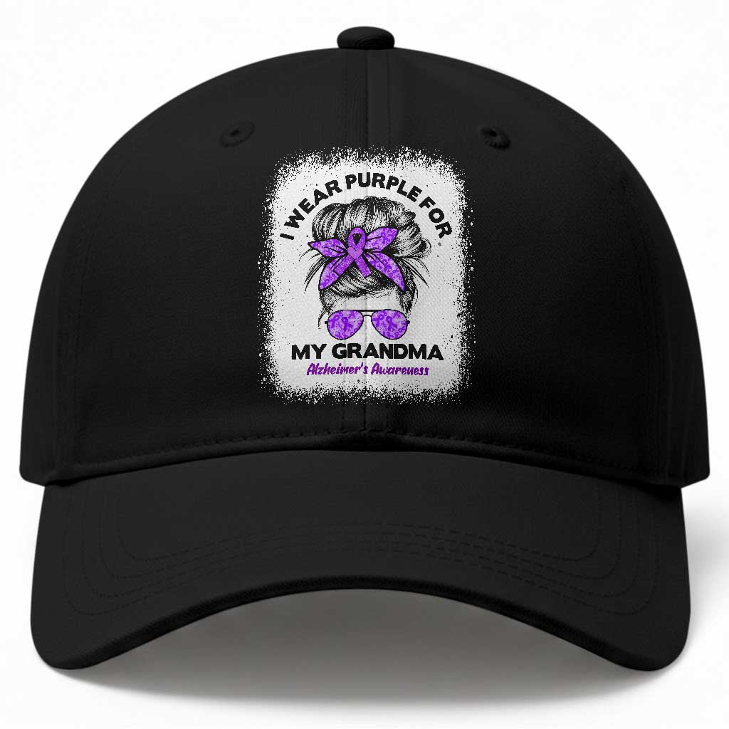 I Wear Purple For My Grandma Baseball Cap Alzheimers Awareness Messy Bun Graphic TS12 Print Your Wear