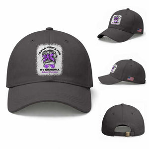 I Wear Purple For My Grandma Baseball Cap Alzheimers Awareness Messy Bun Graphic