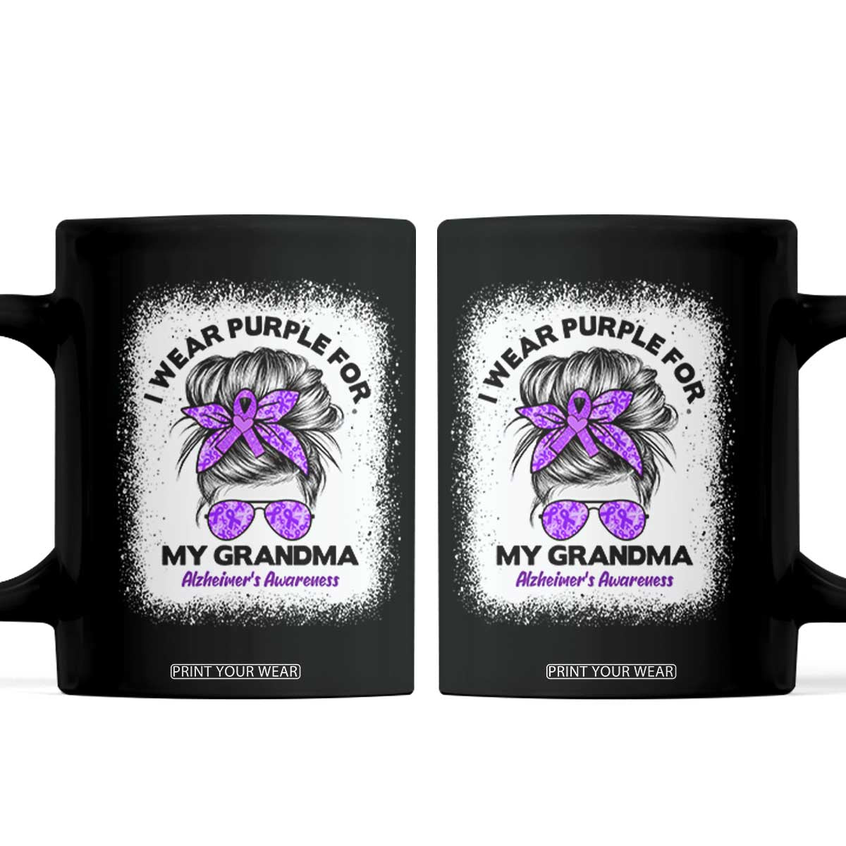 I Wear Purple For My Grandma Coffee Mug Alzheimers Awareness Messy Bun Graphic TS12 Black Print Your Wear