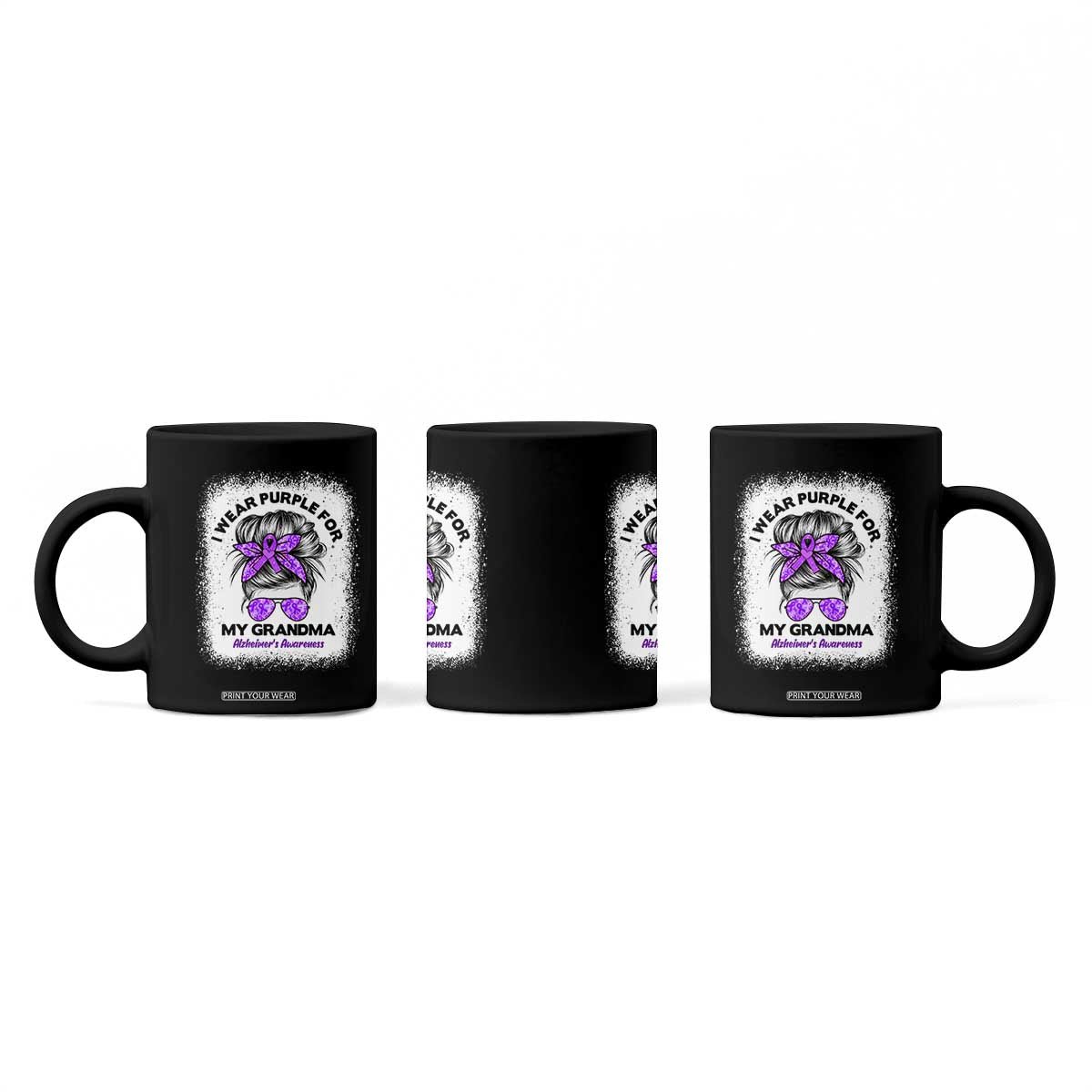 I Wear Purple For My Grandma Coffee Mug Alzheimers Awareness Messy Bun Graphic