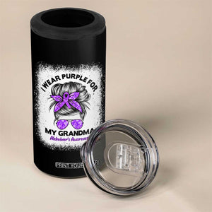 I Wear Purple For My Grandma 4 in 1 Can Cooler Tumbler Alzheimers Awareness Messy Bun Graphic