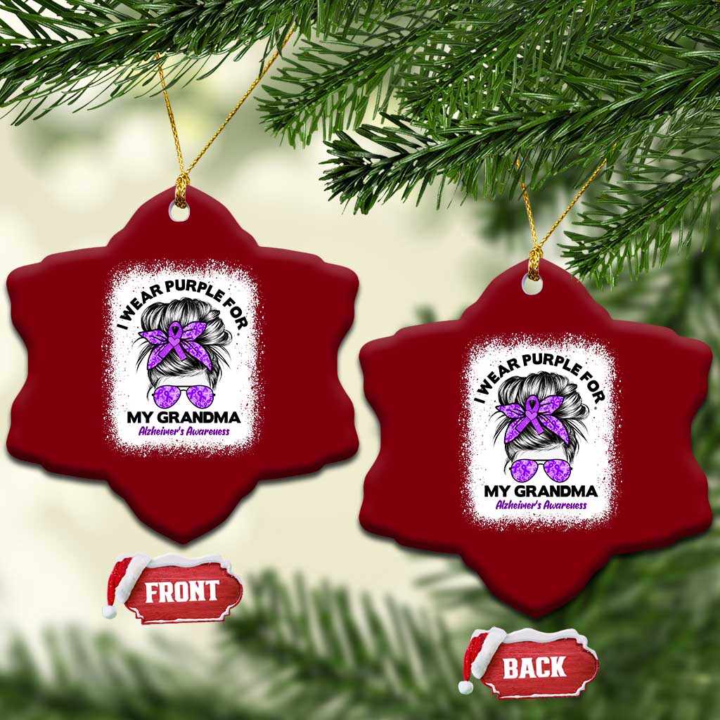 I Wear Purple For My Grandma Ceramic Ornament Alzheimers Awareness Messy Bun Graphic