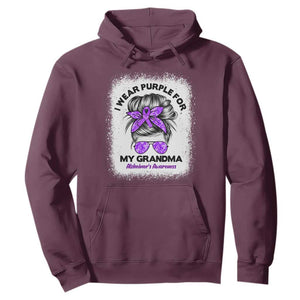 I Wear Purple For My Grandma Hoodie Alzheimers Awareness Messy Bun Graphic