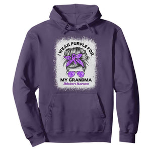 I Wear Purple For My Grandma Hoodie Alzheimers Awareness Messy Bun Graphic
