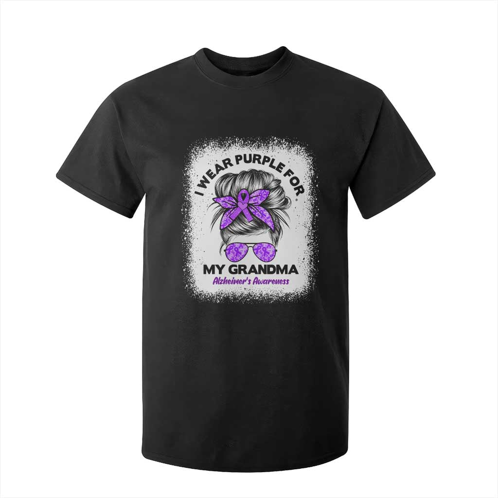 I Wear Purple For My Grandma T Shirt For Kid Alzheimers Awareness Messy Bun Graphic