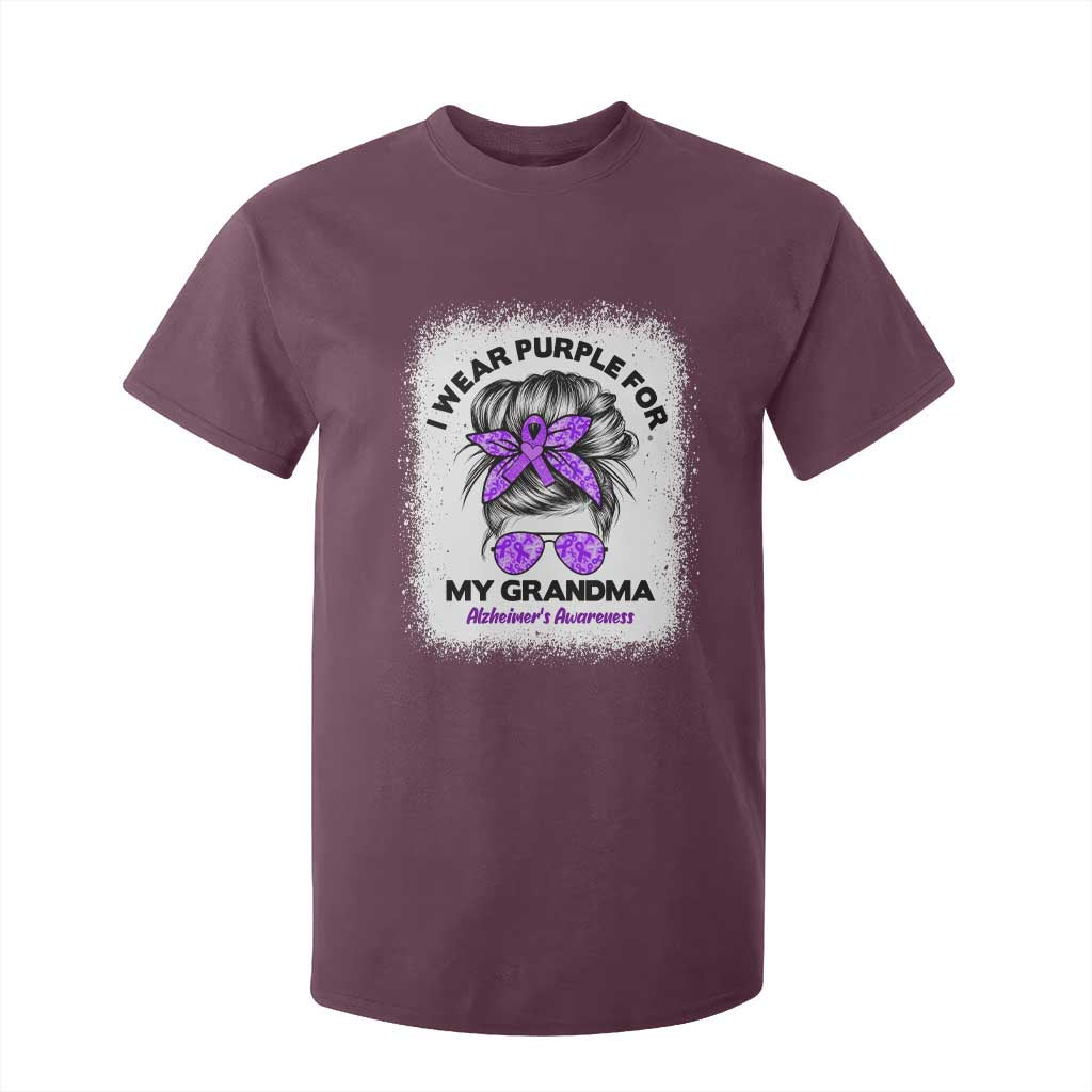 I Wear Purple For My Grandma T Shirt For Kid Alzheimers Awareness Messy Bun Graphic