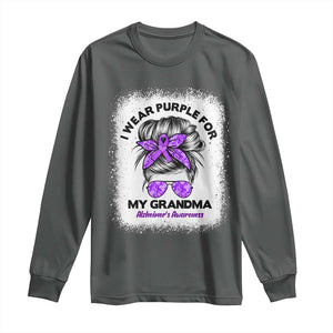 I Wear Purple For My Grandma Long Sleeve Shirt Alzheimers Awareness Messy Bun Graphic