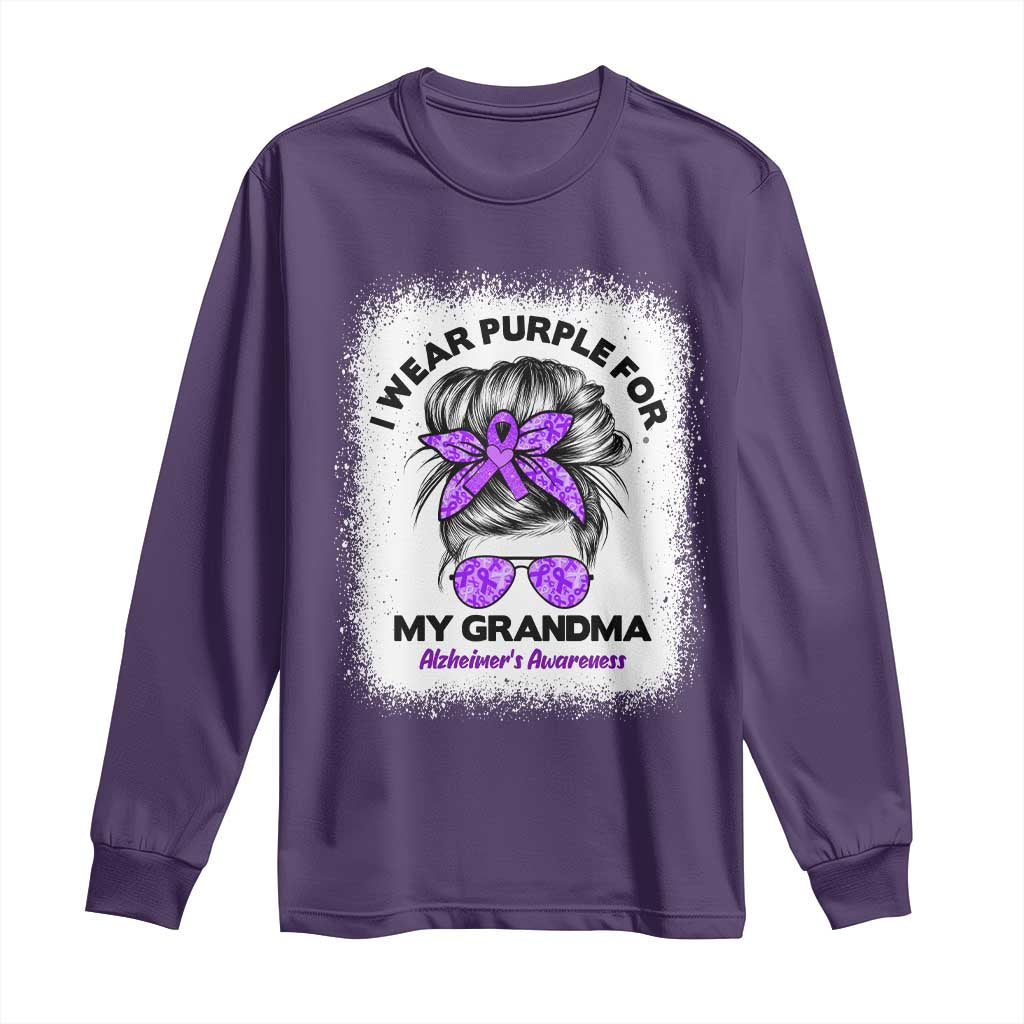 I Wear Purple For My Grandma Long Sleeve Shirt Alzheimers Awareness Messy Bun Graphic TS12 Purple Print Your Wear