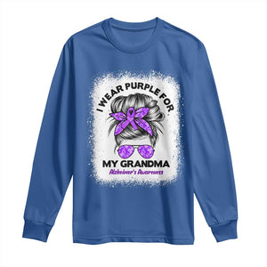 I Wear Purple For My Grandma Long Sleeve Shirt Alzheimers Awareness Messy Bun Graphic