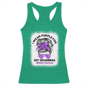 I Wear Purple For My Grandma Racerback Tank Top Alzheimers Awareness Messy Bun Graphic