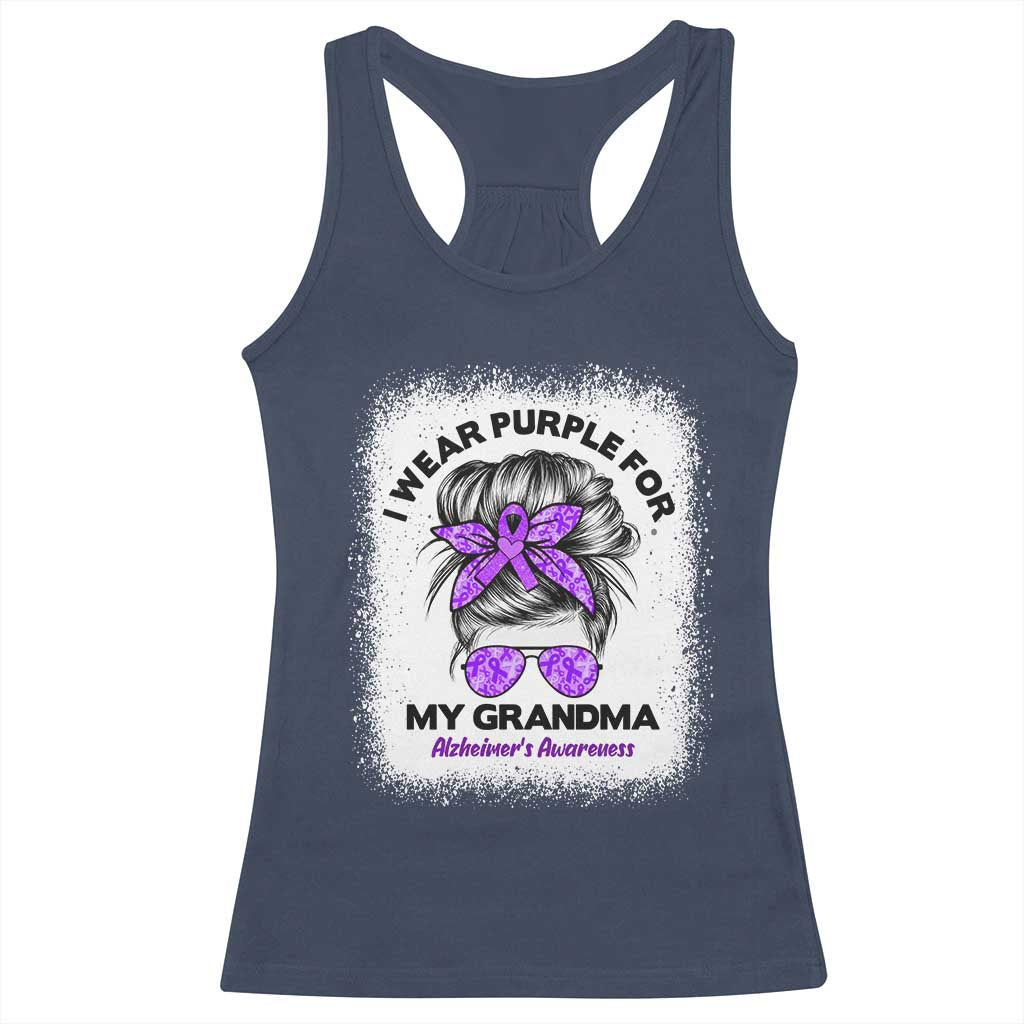 I Wear Purple For My Grandma Racerback Tank Top Alzheimers Awareness Messy Bun Graphic