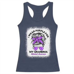 I Wear Purple For My Grandma Racerback Tank Top Alzheimers Awareness Messy Bun Graphic