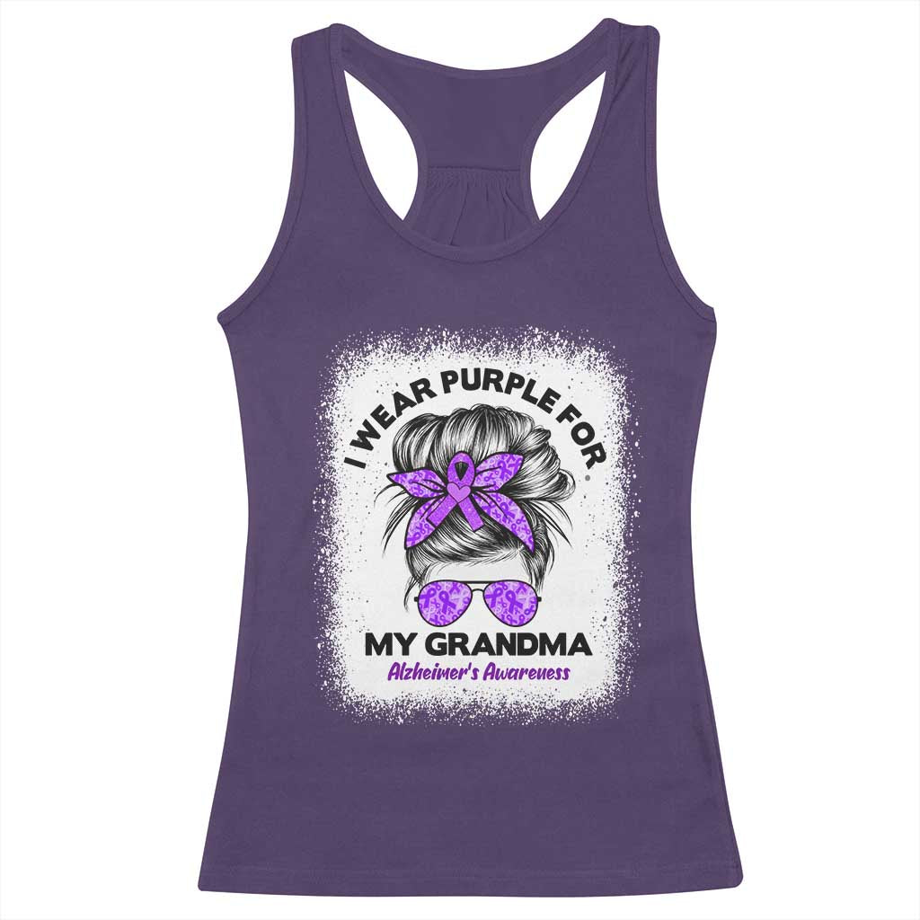 I Wear Purple For My Grandma Racerback Tank Top Alzheimers Awareness Messy Bun Graphic TS12 Purple Print Your Wear