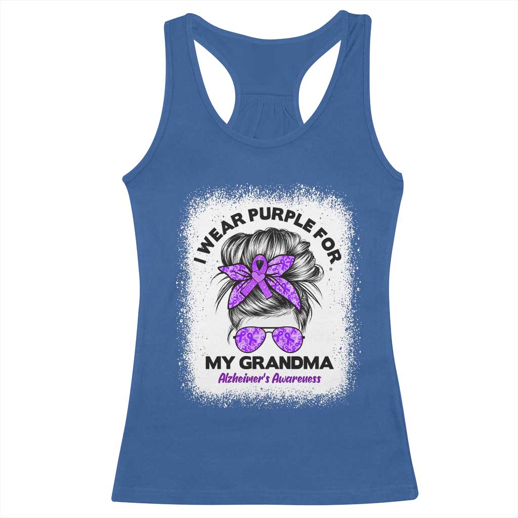I Wear Purple For My Grandma Racerback Tank Top Alzheimers Awareness Messy Bun Graphic