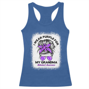 I Wear Purple For My Grandma Racerback Tank Top Alzheimers Awareness Messy Bun Graphic