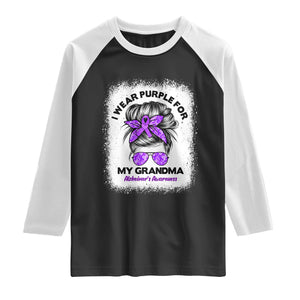 I Wear Purple For My Grandma Raglan Shirt Alzheimers Awareness Messy Bun Graphic