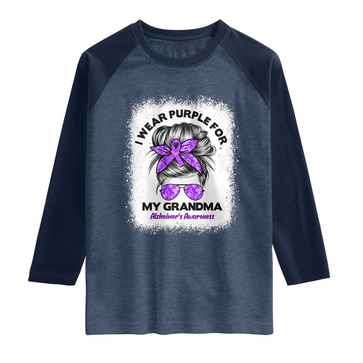 I Wear Purple For My Grandma Raglan Shirt Alzheimers Awareness Messy Bun Graphic