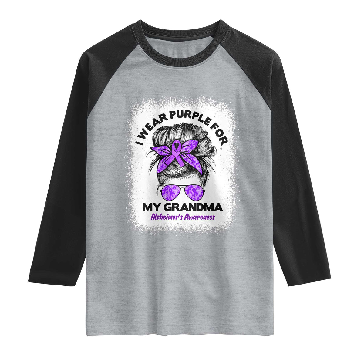 I Wear Purple For My Grandma Raglan Shirt Alzheimers Awareness Messy Bun Graphic