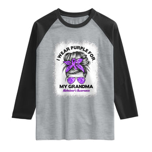 I Wear Purple For My Grandma Raglan Shirt Alzheimers Awareness Messy Bun Graphic