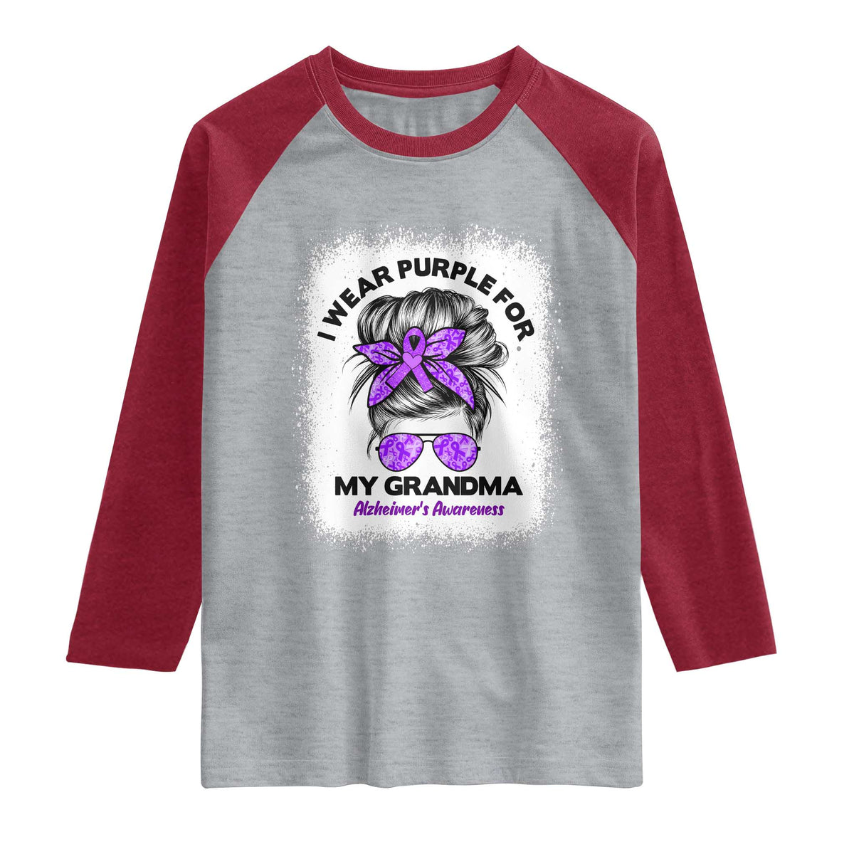I Wear Purple For My Grandma Raglan Shirt Alzheimers Awareness Messy Bun Graphic