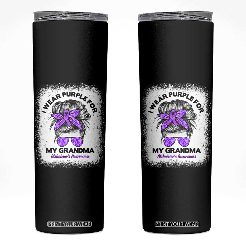 I Wear Purple For My Grandma Skinny Tumbler Alzheimers Awareness Messy Bun Graphic TS12 Black Print Your Wear