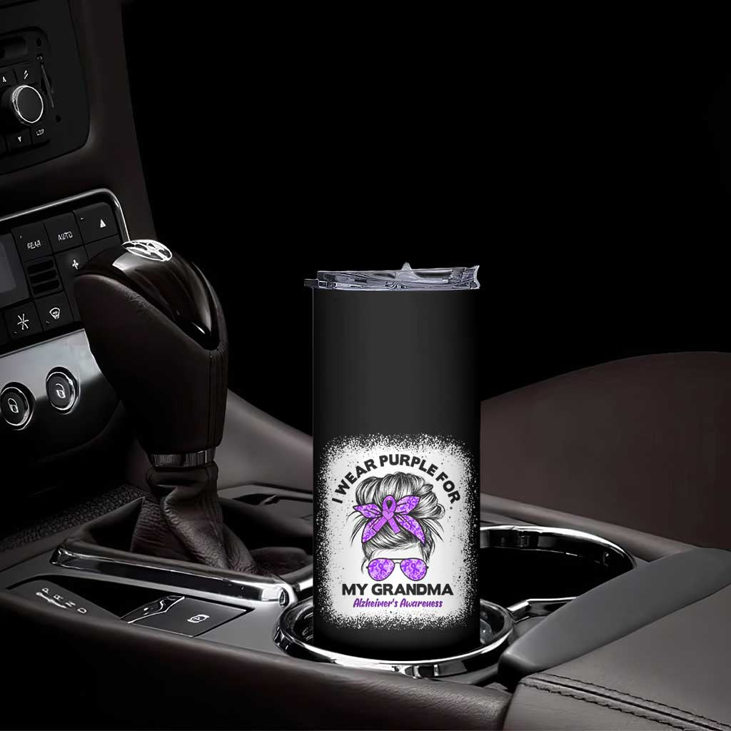 I Wear Purple For My Grandma Skinny Tumbler Alzheimers Awareness Messy Bun Graphic