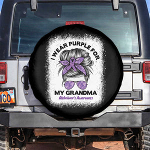 I Wear Purple For My Grandma Spare Tire Cover Alzheimers Awareness Messy Bun Graphic
