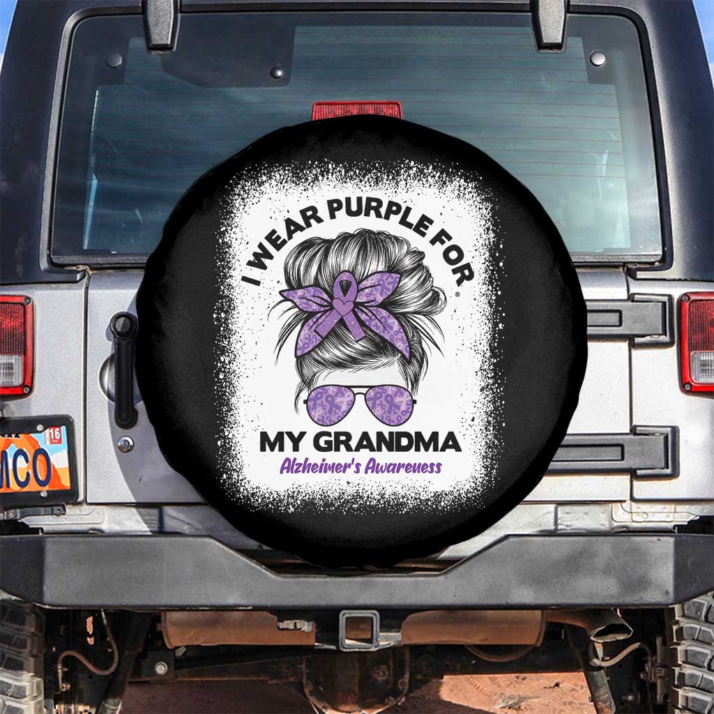 I Wear Purple For My Grandma Spare Tire Cover Alzheimers Awareness Messy Bun Graphic TS12 No hole Black Print Your Wear