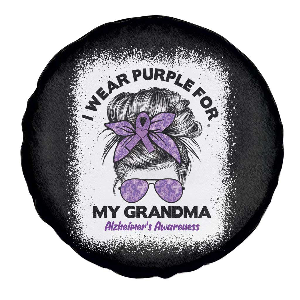 I Wear Purple For My Grandma Spare Tire Cover Alzheimers Awareness Messy Bun Graphic
