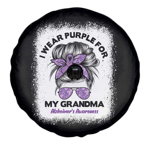 I Wear Purple For My Grandma Spare Tire Cover Alzheimers Awareness Messy Bun Graphic