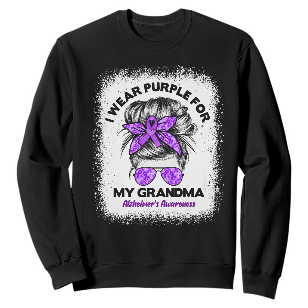 I Wear Purple For My Grandma Sweatshirt Alzheimers Awareness Messy Bun Graphic