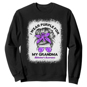 I Wear Purple For My Grandma Sweatshirt Alzheimers Awareness Messy Bun Graphic