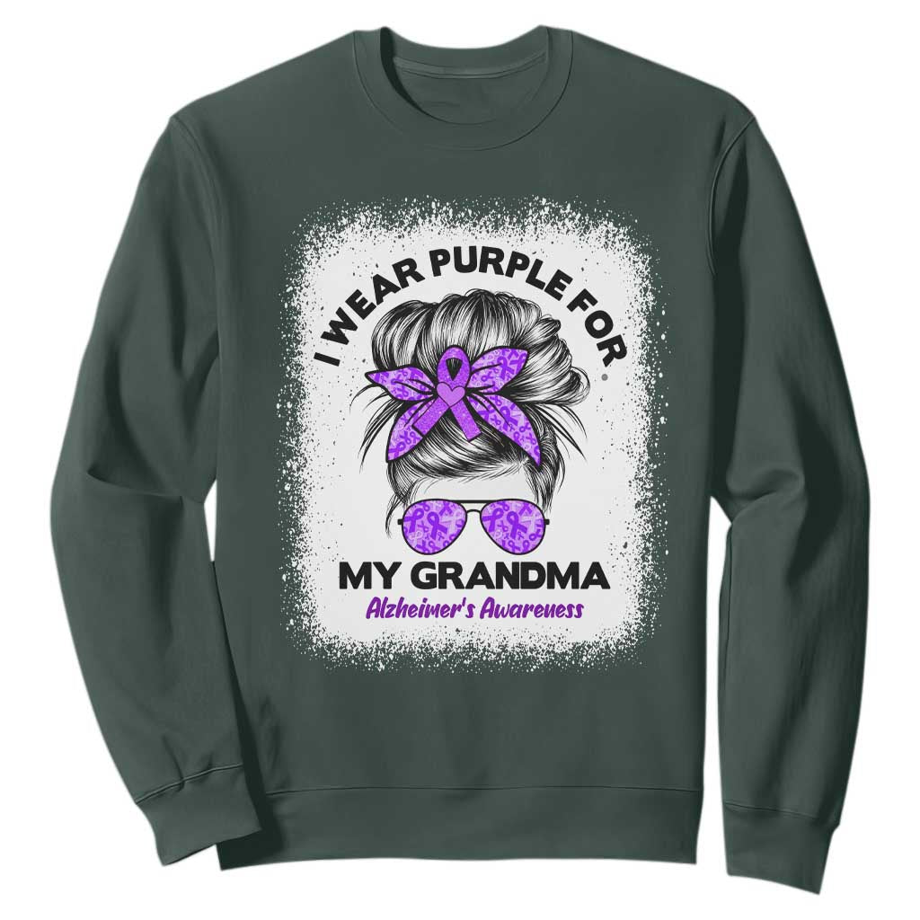 I Wear Purple For My Grandma Sweatshirt Alzheimers Awareness Messy Bun Graphic