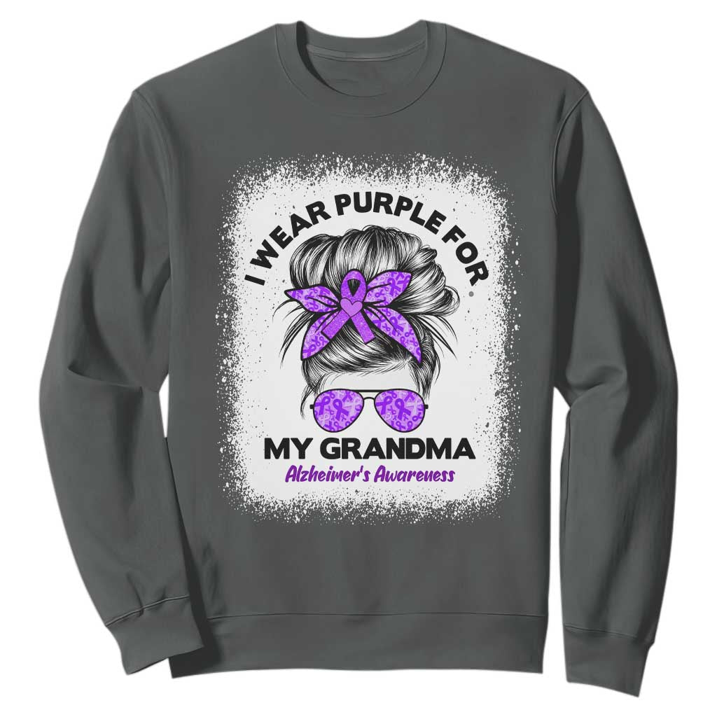 I Wear Purple For My Grandma Sweatshirt Alzheimers Awareness Messy Bun Graphic