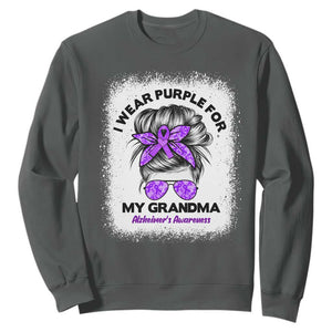 I Wear Purple For My Grandma Sweatshirt Alzheimers Awareness Messy Bun Graphic