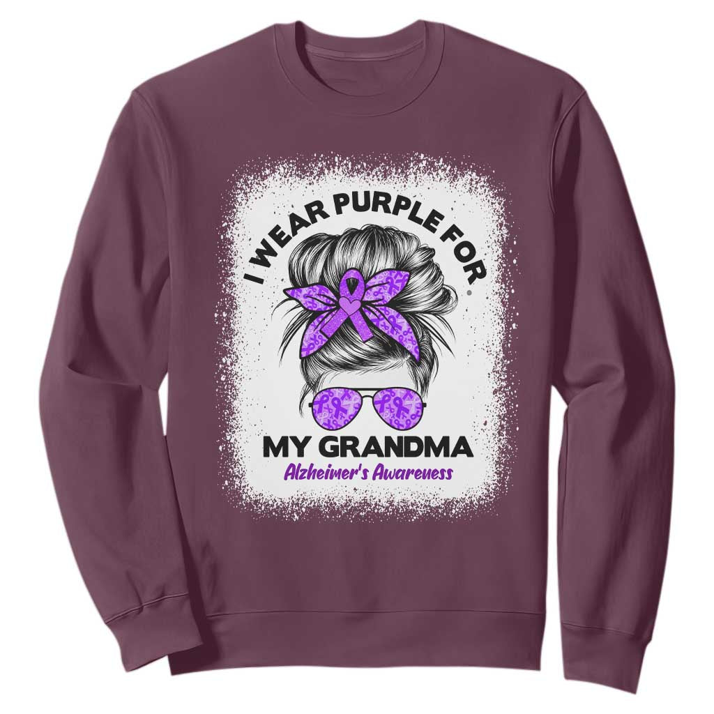 I Wear Purple For My Grandma Sweatshirt Alzheimers Awareness Messy Bun Graphic
