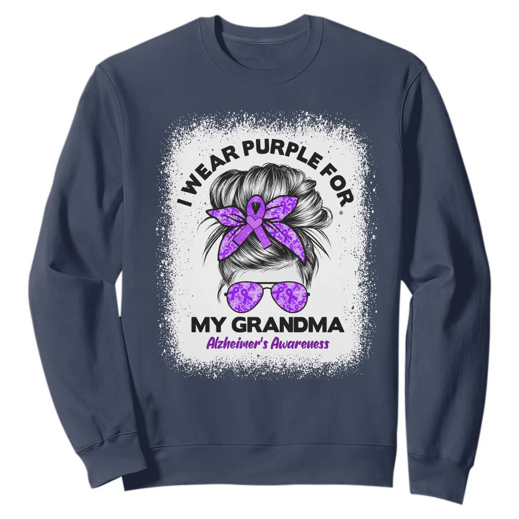 I Wear Purple For My Grandma Sweatshirt Alzheimers Awareness Messy Bun Graphic