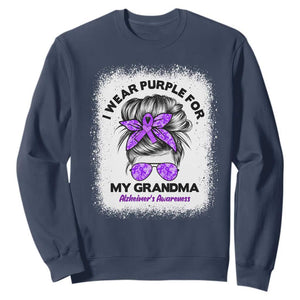 I Wear Purple For My Grandma Sweatshirt Alzheimers Awareness Messy Bun Graphic