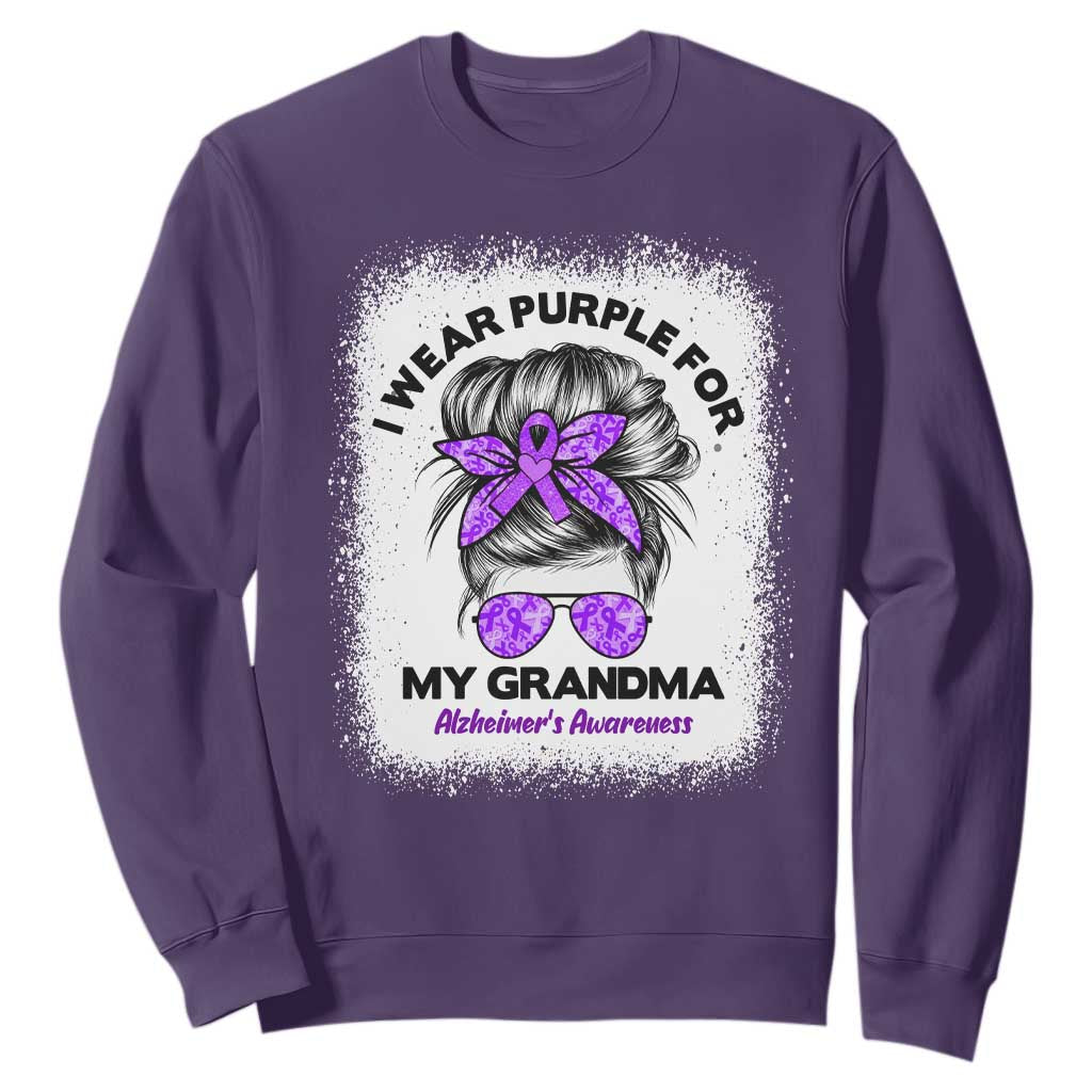 I Wear Purple For My Grandma Sweatshirt Alzheimers Awareness Messy Bun Graphic