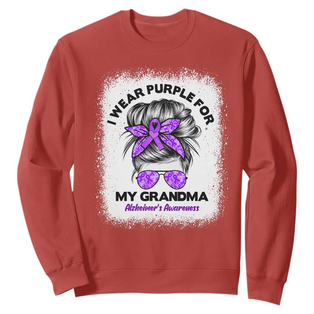 I Wear Purple For My Grandma Sweatshirt Alzheimers Awareness Messy Bun Graphic