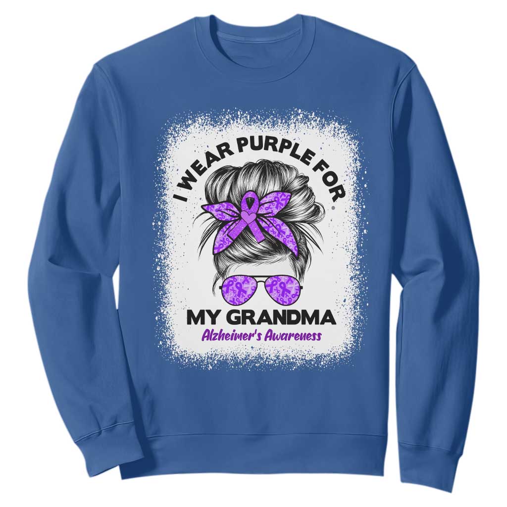I Wear Purple For My Grandma Sweatshirt Alzheimers Awareness Messy Bun Graphic